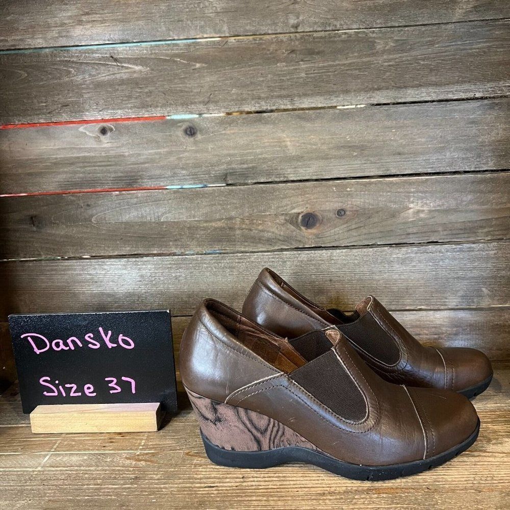 Womens Sanita Brown Leather Wedge Madeline Heels Shoes‎ Size EU 37 US 6 M GUC